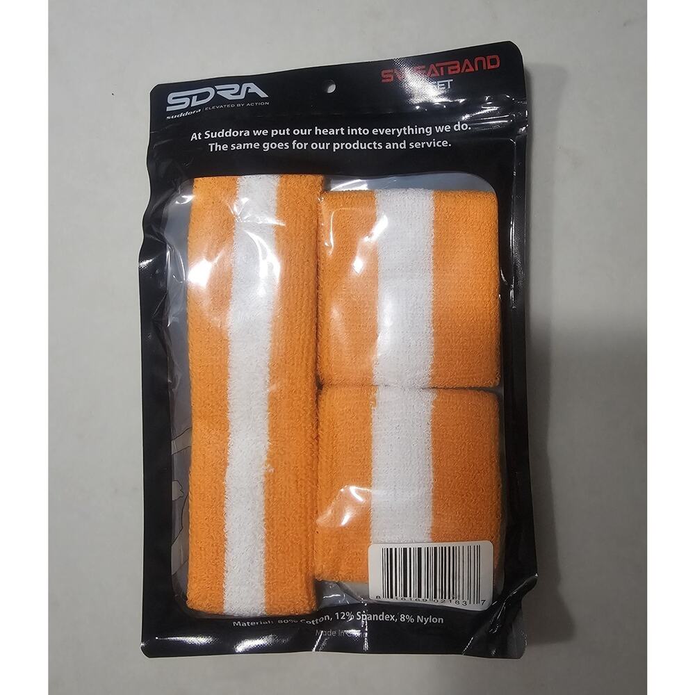 Suddora Sweatband Set Orange White Headband & Wristbands Sports Gym Fitness New
